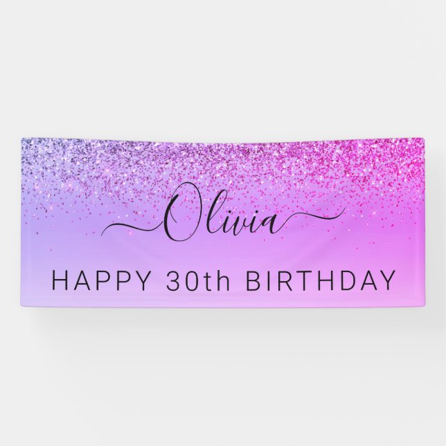 Birthday Purple Glitter Girly Modern Banner (Horizontal)