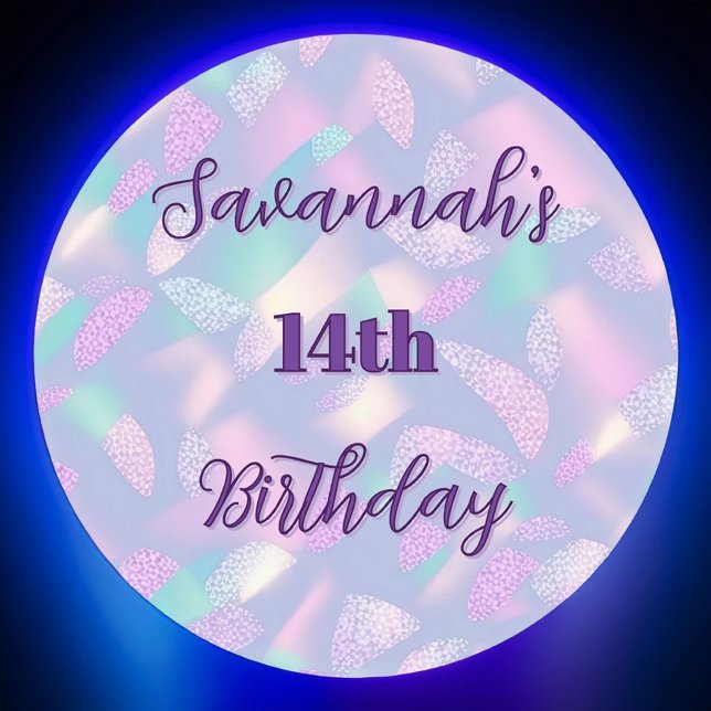 Birthday Purple Glitter Holographic Name Classic Round Sticker (Creator Uploaded)