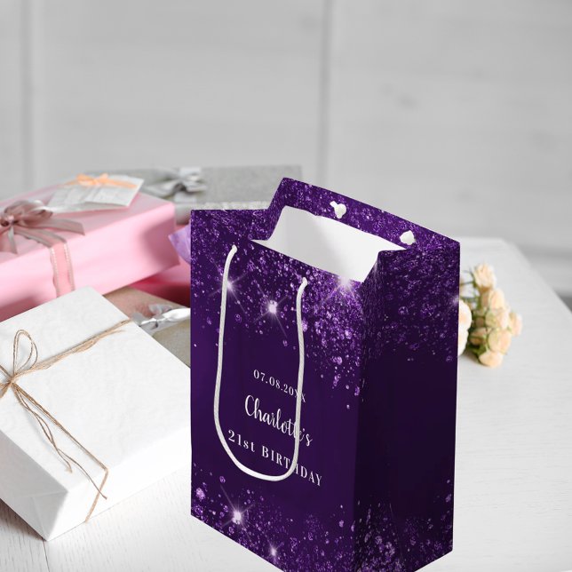 Birthday purple glitter medium gift bag (Creator Uploaded)