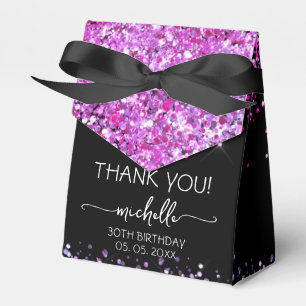 Birthday Purple Glitter Monogram Script Thank You  Favour Box