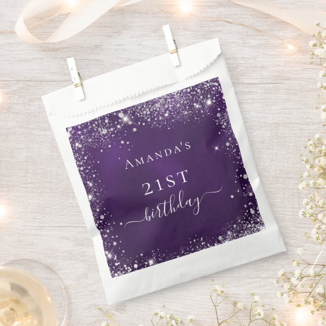 Birthday purple glitter silver  thank you favour bag (Clipped)