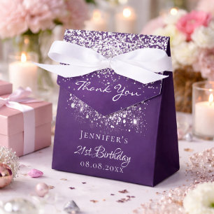 Birthday purple glitter silver  thank you favour box