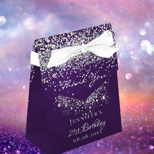 Birthday purple glitter silver thank you favour box