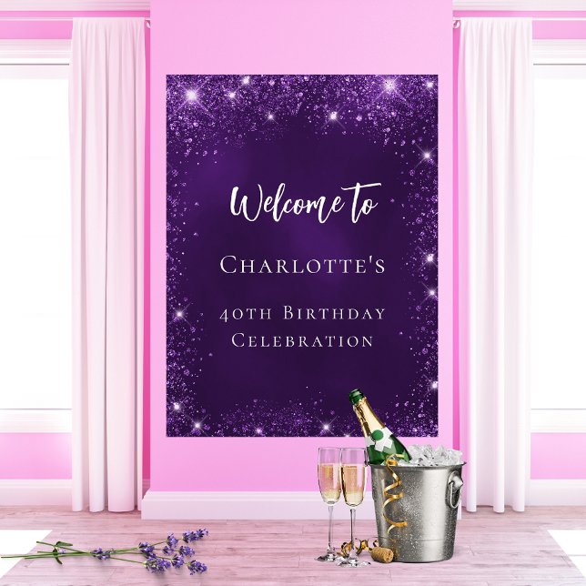 Birthday purple glitter  sparkles welcome poster (Creator Uploaded)