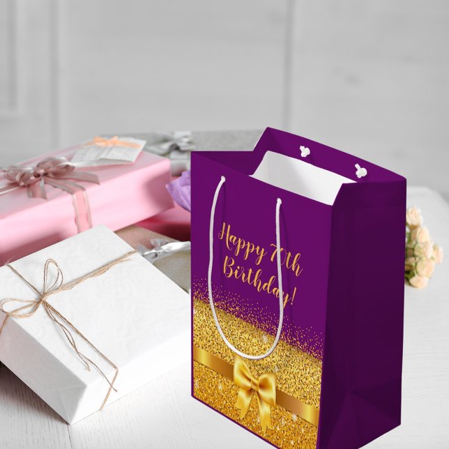 Birthday purple gold elegant medium gift bag (Creator Uploaded)