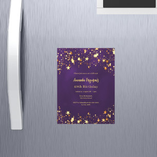 Birthday purple gold stars luxury magnetic invitation