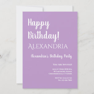 Birthday Purple Lilac Typography Happy Birthday Invitation