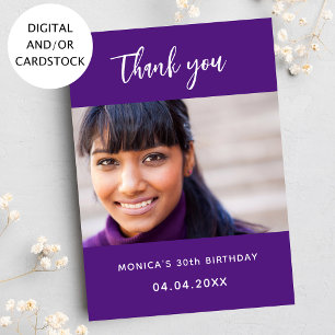 Birthday purple photo thank you card