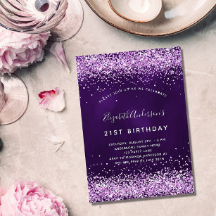 Birthday purple pink glitter glamourous invitation
