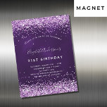 Birthday purple pink glitter luxury magnetic invitation<br><div class="desc">A modern,  stylish and glamourous invitation magnet for a 21st (or any age) birthday party.  A deep purple coloured background with pink faux glitter dust. The purple colour is uneven. The name is written with a modern hand lettered style script.  Personalise and add your party details.</div>