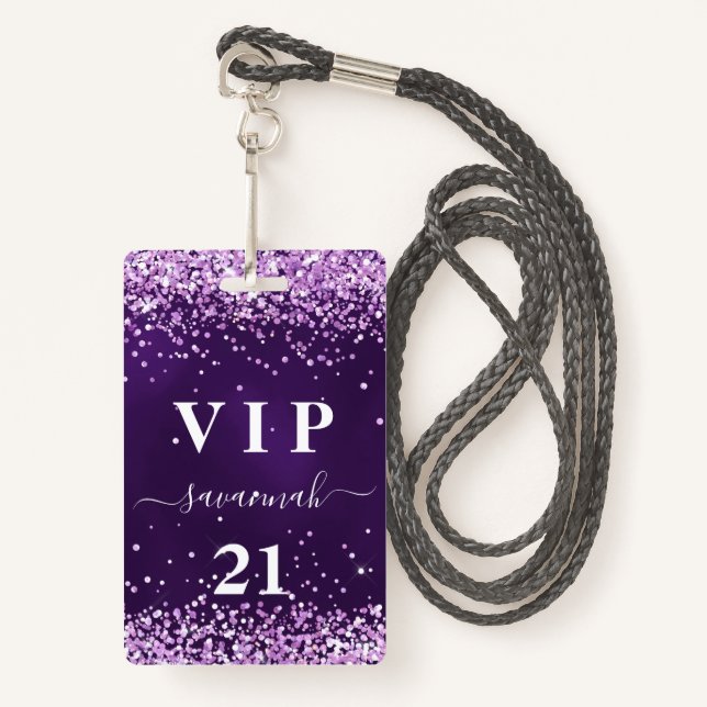 Birthday purple pink vip invitation ID badge (Front with Lanyard)