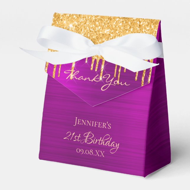 Birthday purple rainbow glitter gold thank you favour box (Front Side)