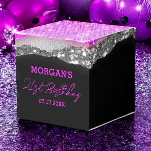 Birthday Purple Silver Glitter Name Thank You Favour Box