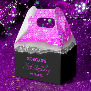 Birthday Purple Silver Glitter Name Thank You Favour Box