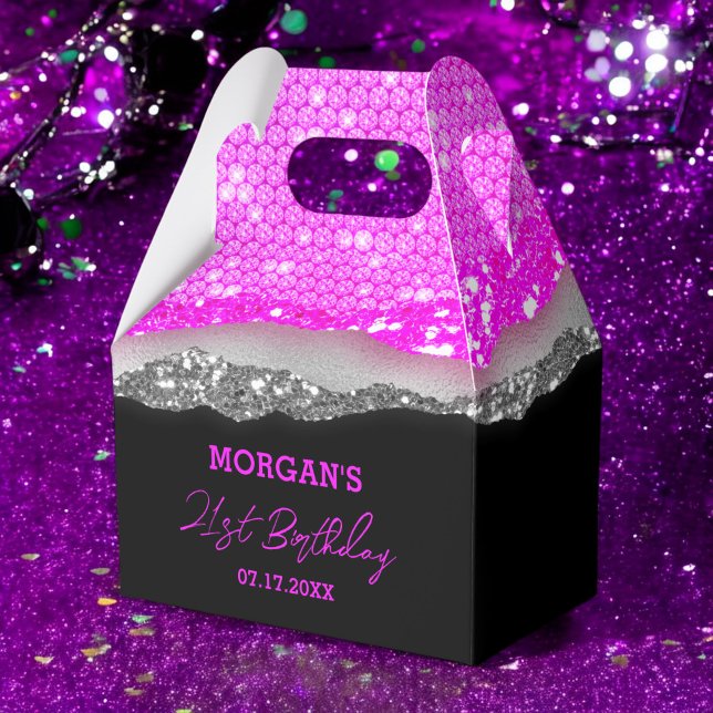 Birthday Purple Silver Glitter Name Thank You Favour Box (Creator Uploaded)