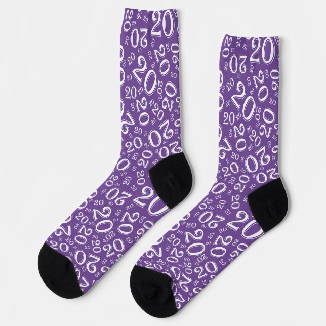 Birthday Purple/White Random Number Pattern 20 Socks (Left)