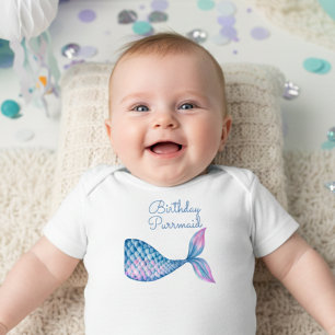 Birthday purrmaid cat mermaid watercolor baby baby bodysuit