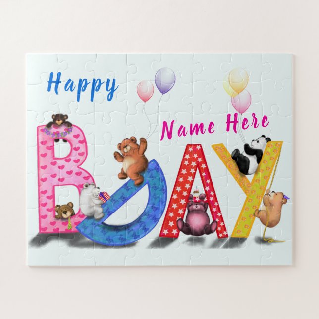 Birthday Puzzle Gifts Baby Bear Party Custom Name (Horizontal)