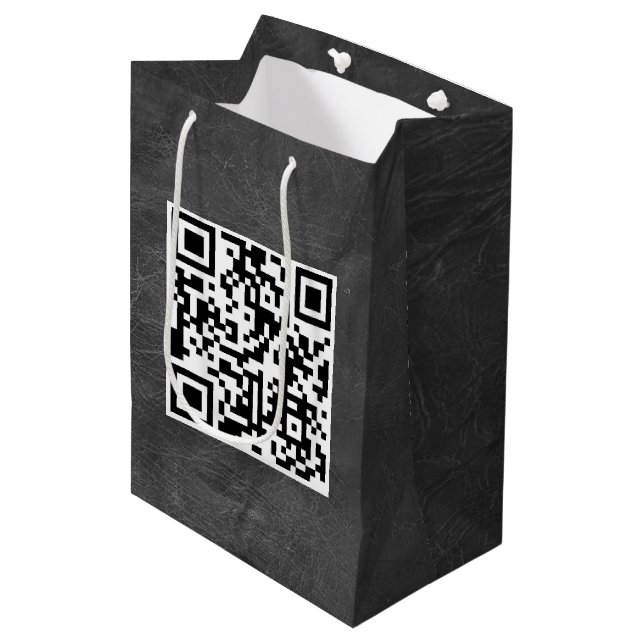 Birthday QR Code On black Leather Medium Gift Bag (Front Angled)