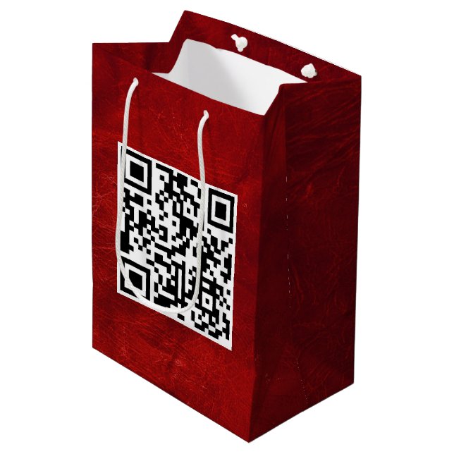 Birthday QR Code On Red Leather Medium Gift Bag (Front Angled)