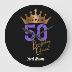 Birthday Queen 50 for 50th birthday vintage crown Large Clock