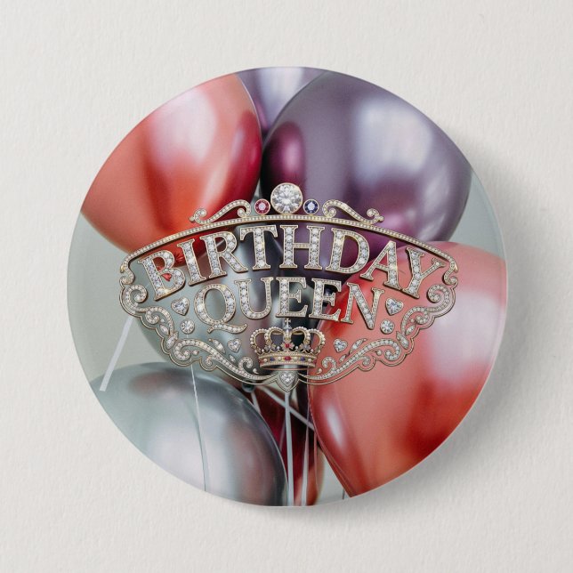 Birthday Queen Balloons Button (Front)