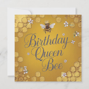 Birthday Queen Bee - Stylish Gold Honeycomb Design Card