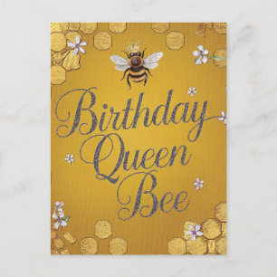 Birthday Queen Bee - Stylish Gold Honeycomb Design Postcard