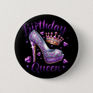 Birthday Queen Crown Hearts High Heel Women Girls  6 Cm Round Badge