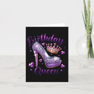 Birthday Queen Crown Hearts High Heel Women Girls  Card