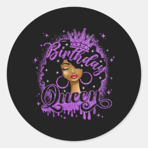 Birthday Queen Curly Afro Black Women Birthday Classic Round Sticker