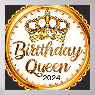 Birthday Queen Gold Crown Party 2024 Girls Bday Poster