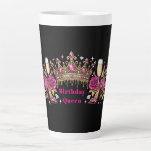 Birthday Queen Pink Crown Glamour Personalizable Latte Mug