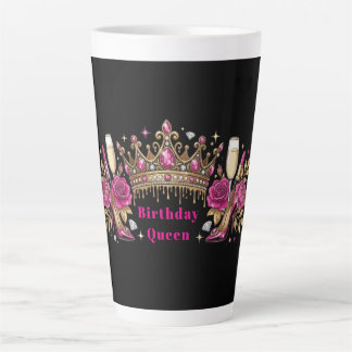 Birthday Queen Pink Crown Glamour Personalizable Latte Mug