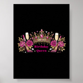 Birthday Queen Pink Crown Glamour Personalizable Poster
