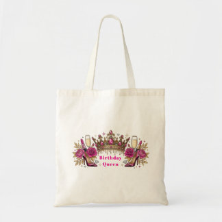 Birthday Queen Pink Crown Glamour Personalizable Tote Bag
