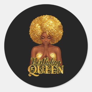 Birthday queen praying woman afro curly black girl classic round sticker