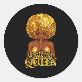 Birthday queen praying woman afro curly black girl classic round sticker
