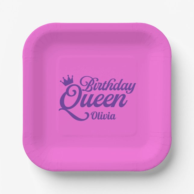 Birthday Queen Square Paper Plate (Front)