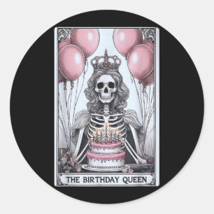 Birthday Queen Tarot Card Cute Gothic Skeleton Classic Round Sticker
