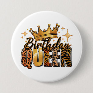 Birthday Queen with Golden Crown Leopard 7.5 Cm Round Badge