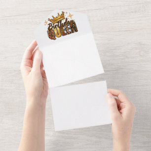 Birthday Queen with Golden Crown Leopard All In One Invitation