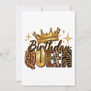 Birthday Queen with Golden Crown Leopard Holiday Card