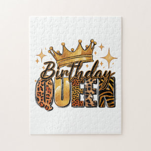 Birthday Queen with Golden Crown Leopard Jigsaw Puzzle