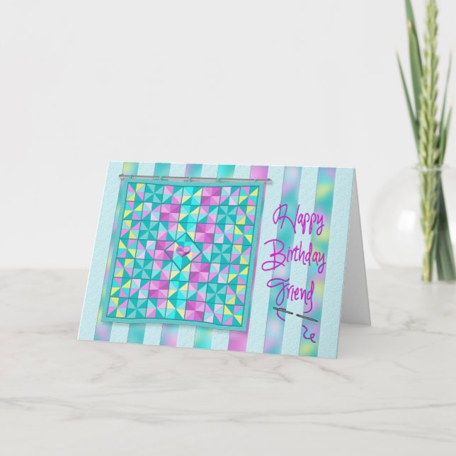 Birthday - Quilt - Friend - Soft Colours Card (Front)