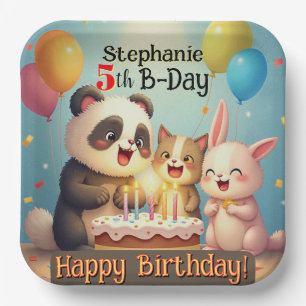 Birthday Rabbit Panda Cat Animals Paper Plate