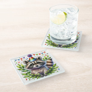 Birthday Raccoon Kids, birthday party, fun design Glass Coaster
