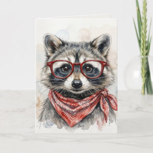 Birthday Racoon Wearing Red Glasses Card