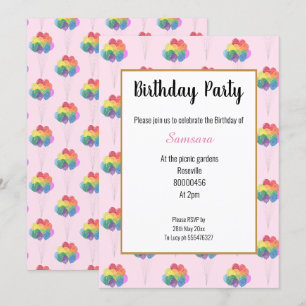 BIRTHDAY RAINBOW BALLOONS BIRTHDAY INVITATIONS