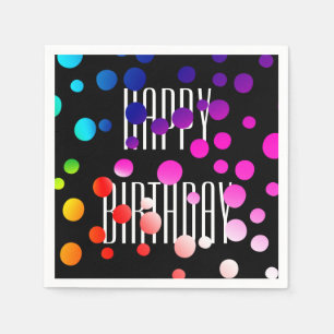 Birthday Rainbow Dots on Black Napkin